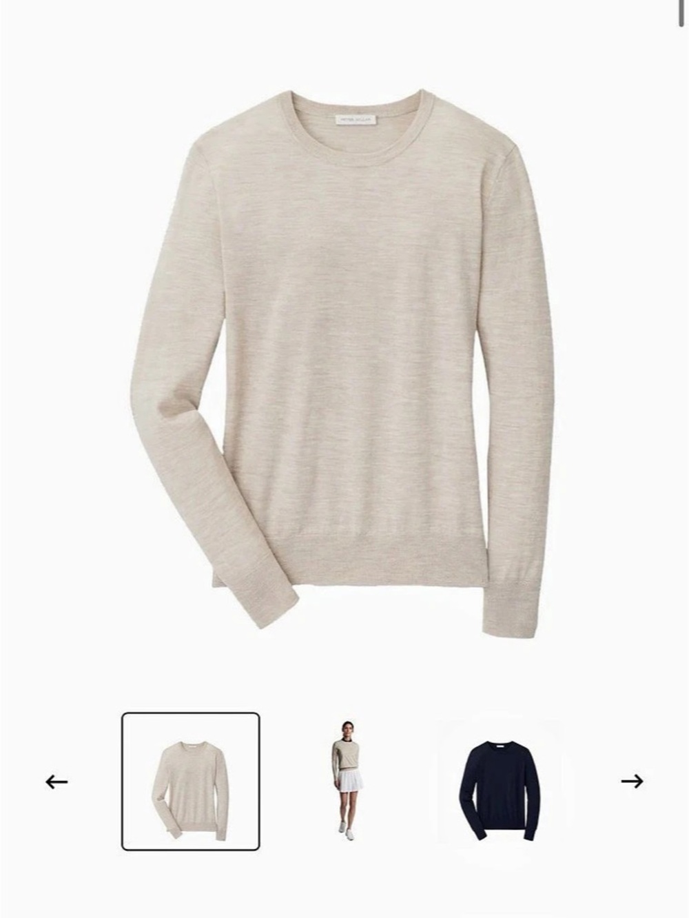 Peter Millar Excursionist Flex Crew Merino Wool Crewneck in Beige Size Large